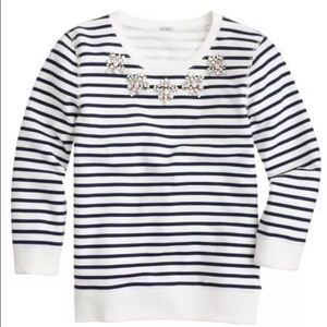 J Crew Jeweled Sweatshirt in Stripe XS Navy white